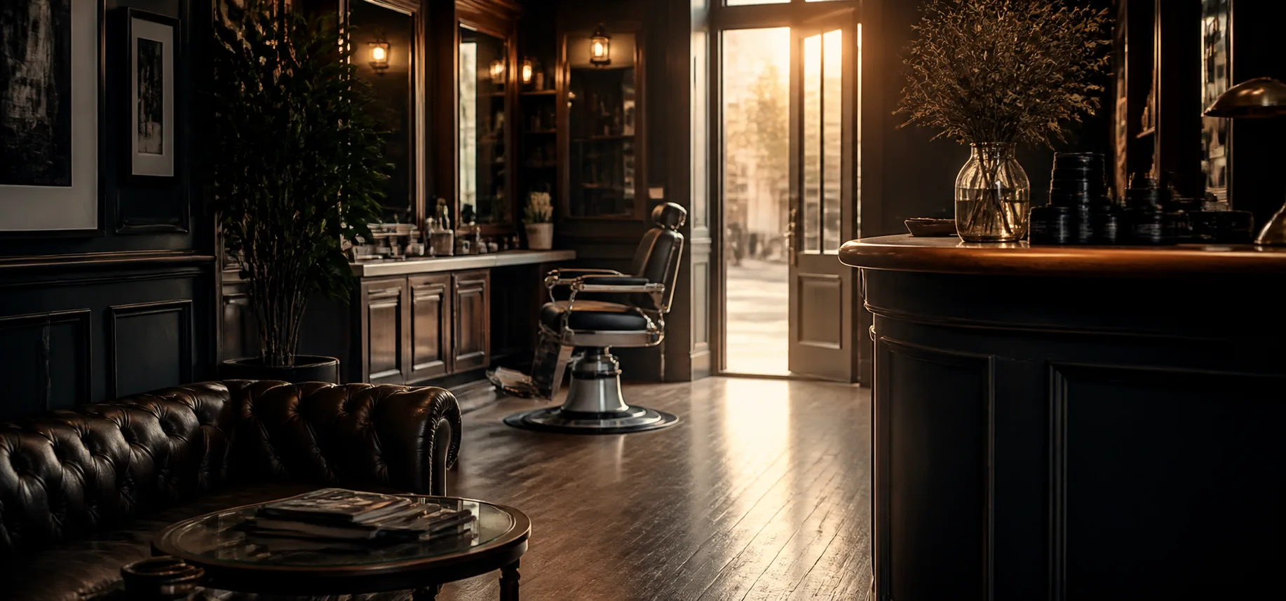 Recepción y entrada de una barbería de estética Tonsores